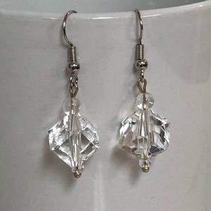 Diamond shaped faceted glass bead earrings